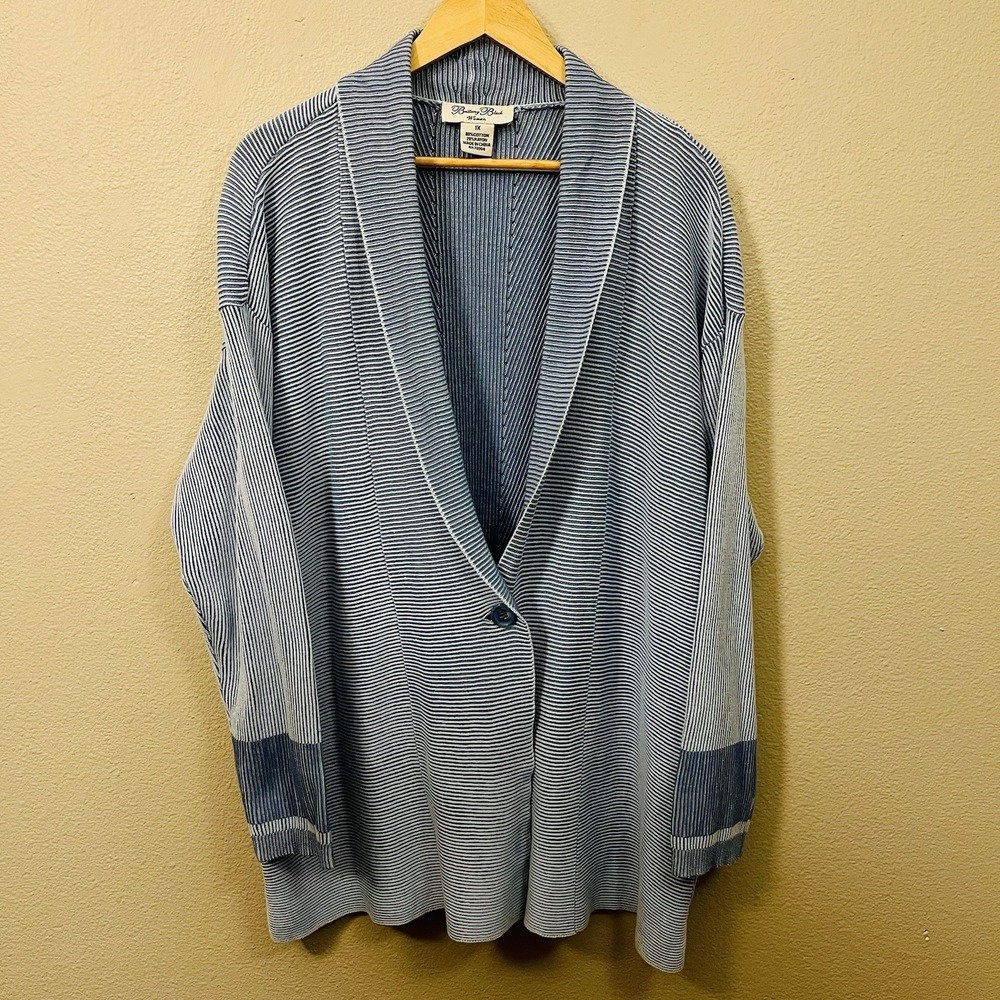 Brittany Black Knit Cardigan Blazer‎ Blue Ribbed Nautical Costal Resort Size XL